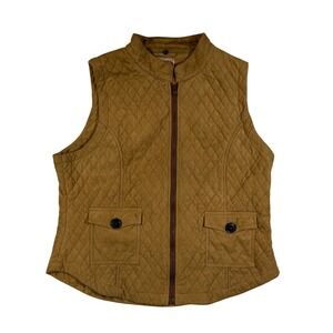 Bit & Bridle Quilted Vest Women XL Tan Faux Suede Equestrian Country Core Zip Up
